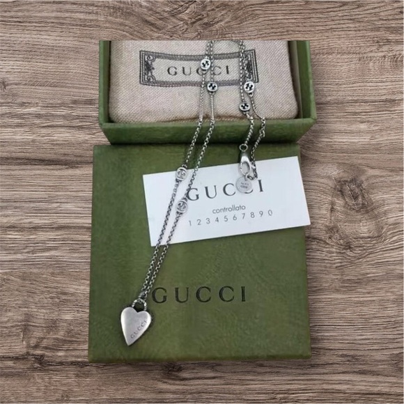 Gucci Sterling Silver Heart Necklace – Authentic Designer Jewelry Women’s Luxury - Picture 1 of 8